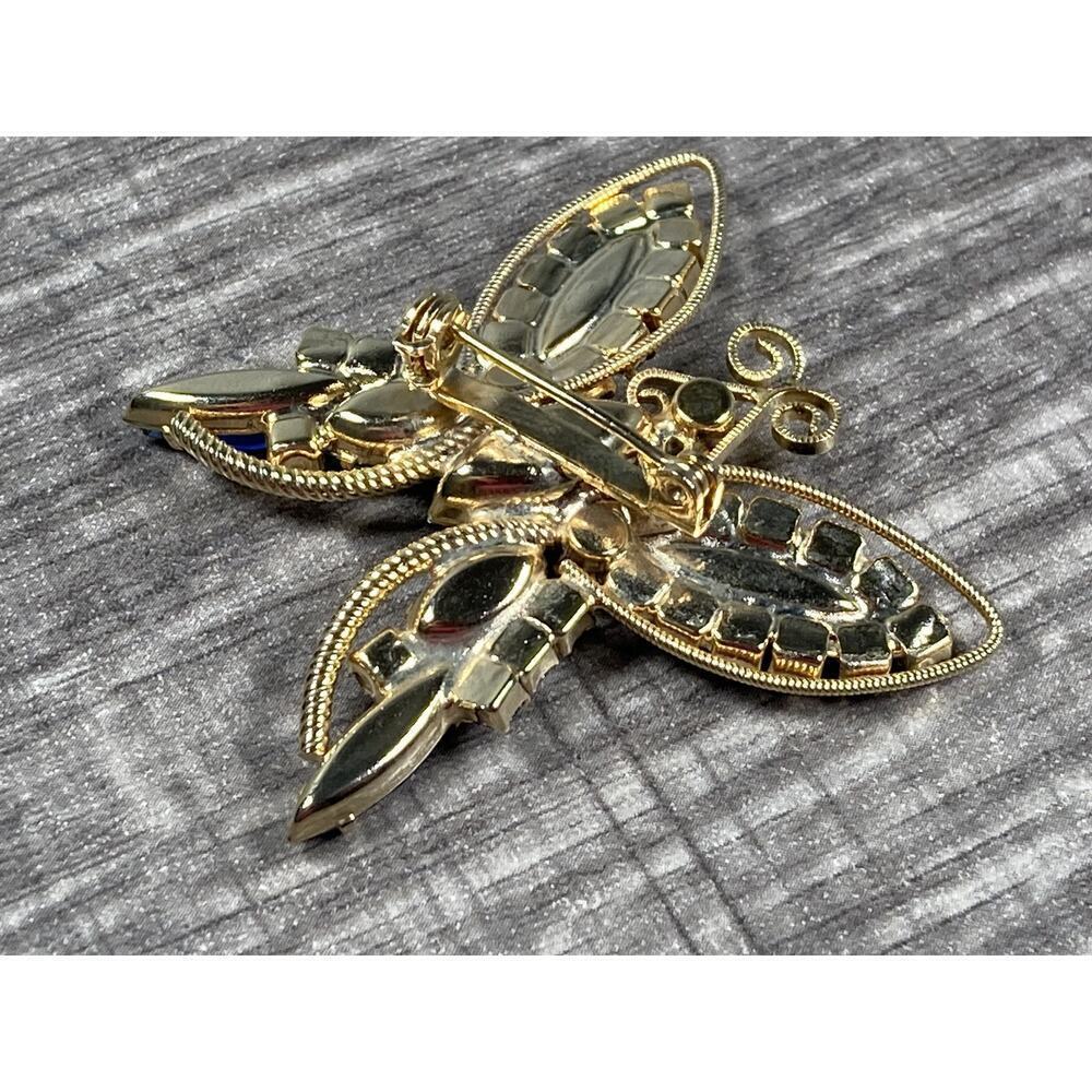 Vintage Juliana D & E Blue & Green Rhinestones Gold Tone Butterfly Brooch Pin - Picture 4 of 9